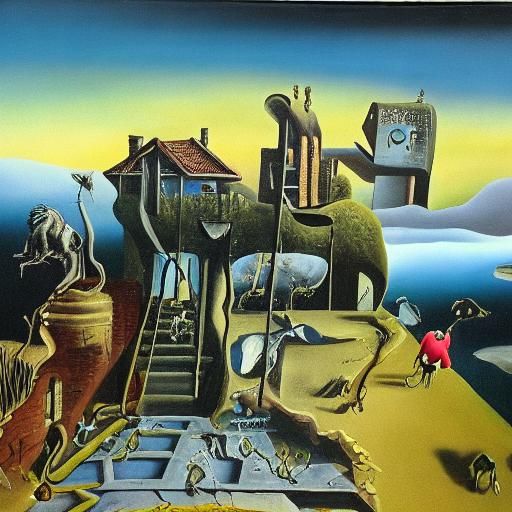 Surreal Crooked Cat and Rat in Dali Style