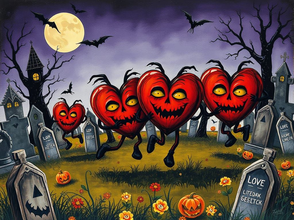 Dark Halloween Hearts Haunting a Graveyard Collage