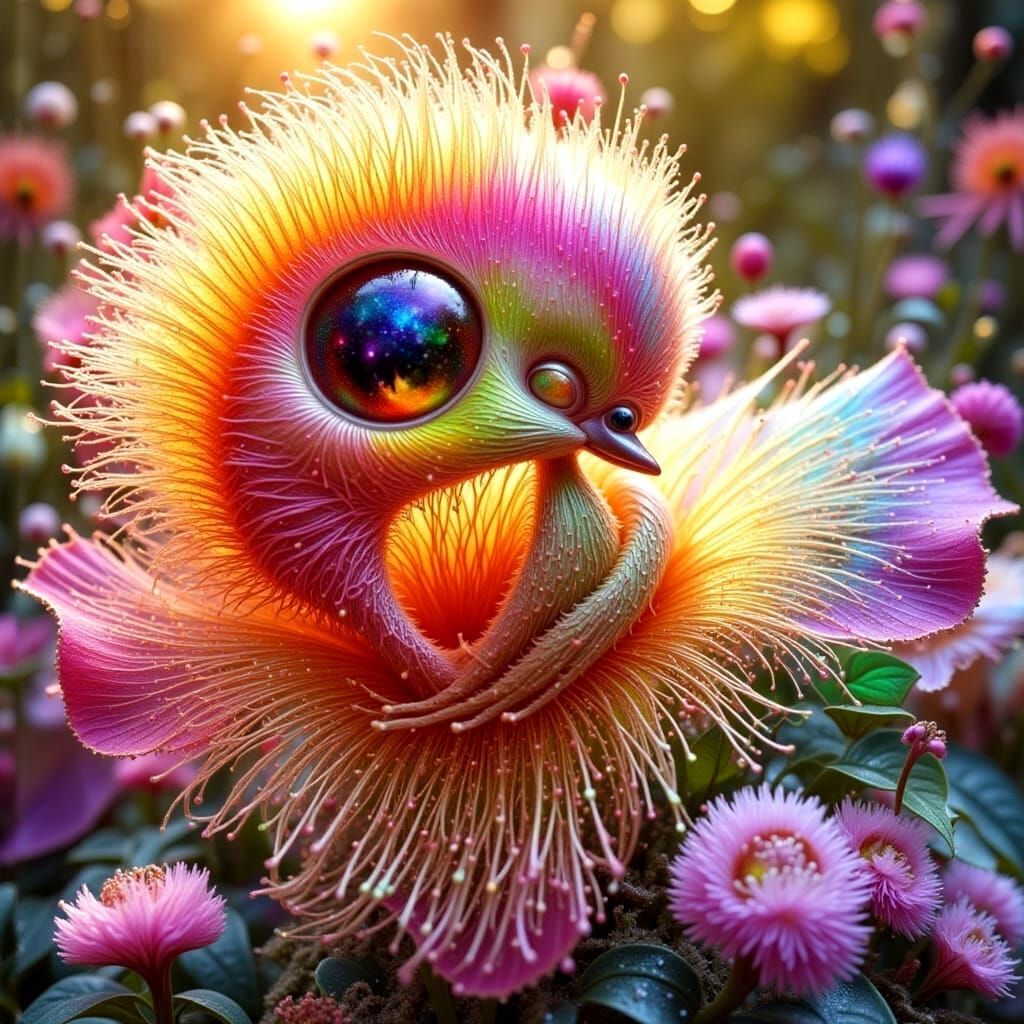 Rainbow Feather Duckling Dances in Wildflower, Detailed Digi...