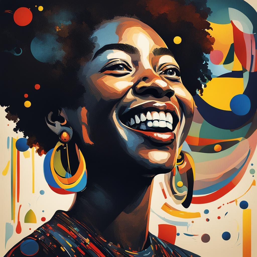 Smiling Black Woman Portrait in Kandinsky Style