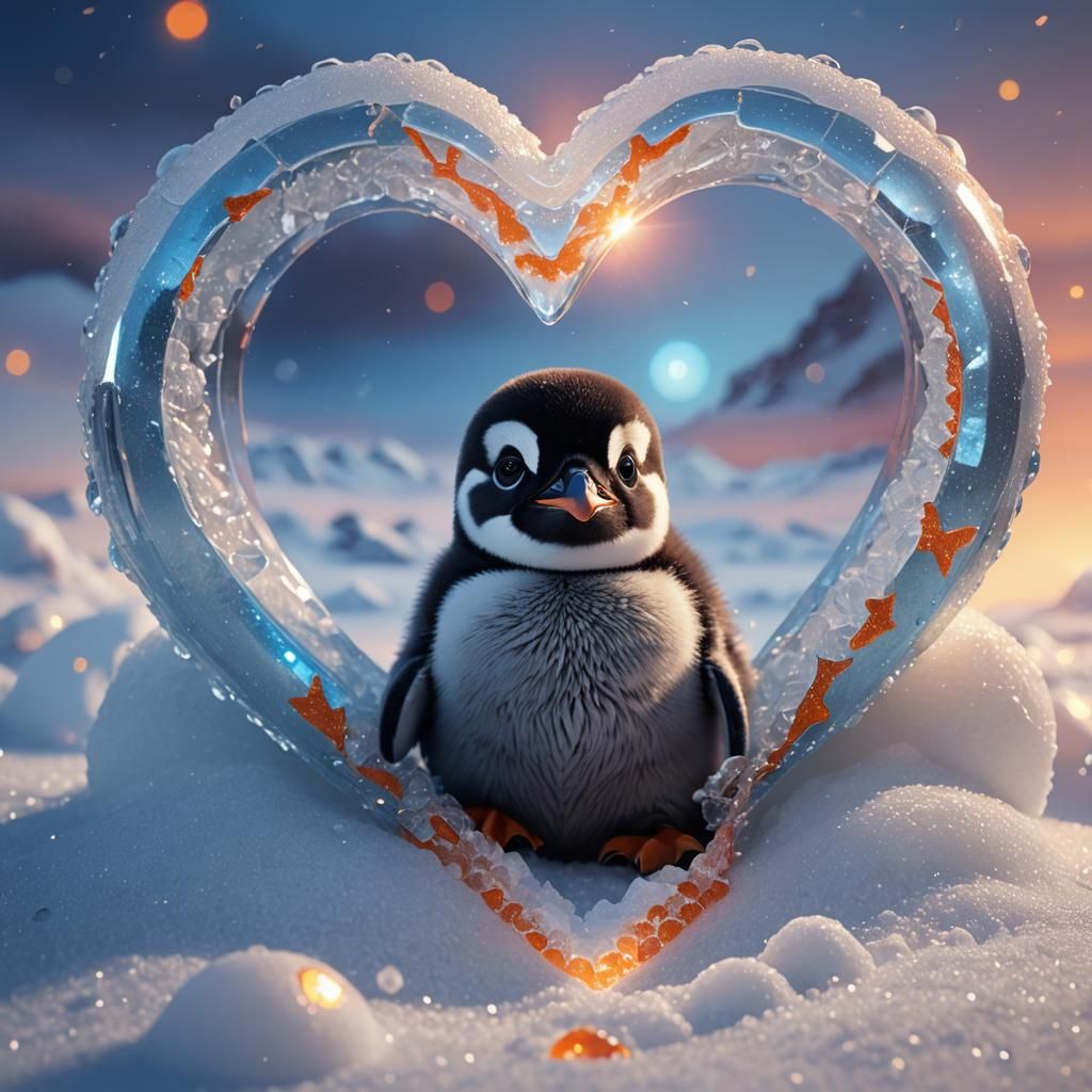 Penguin in Crystal Orb: Digital Matte Painting