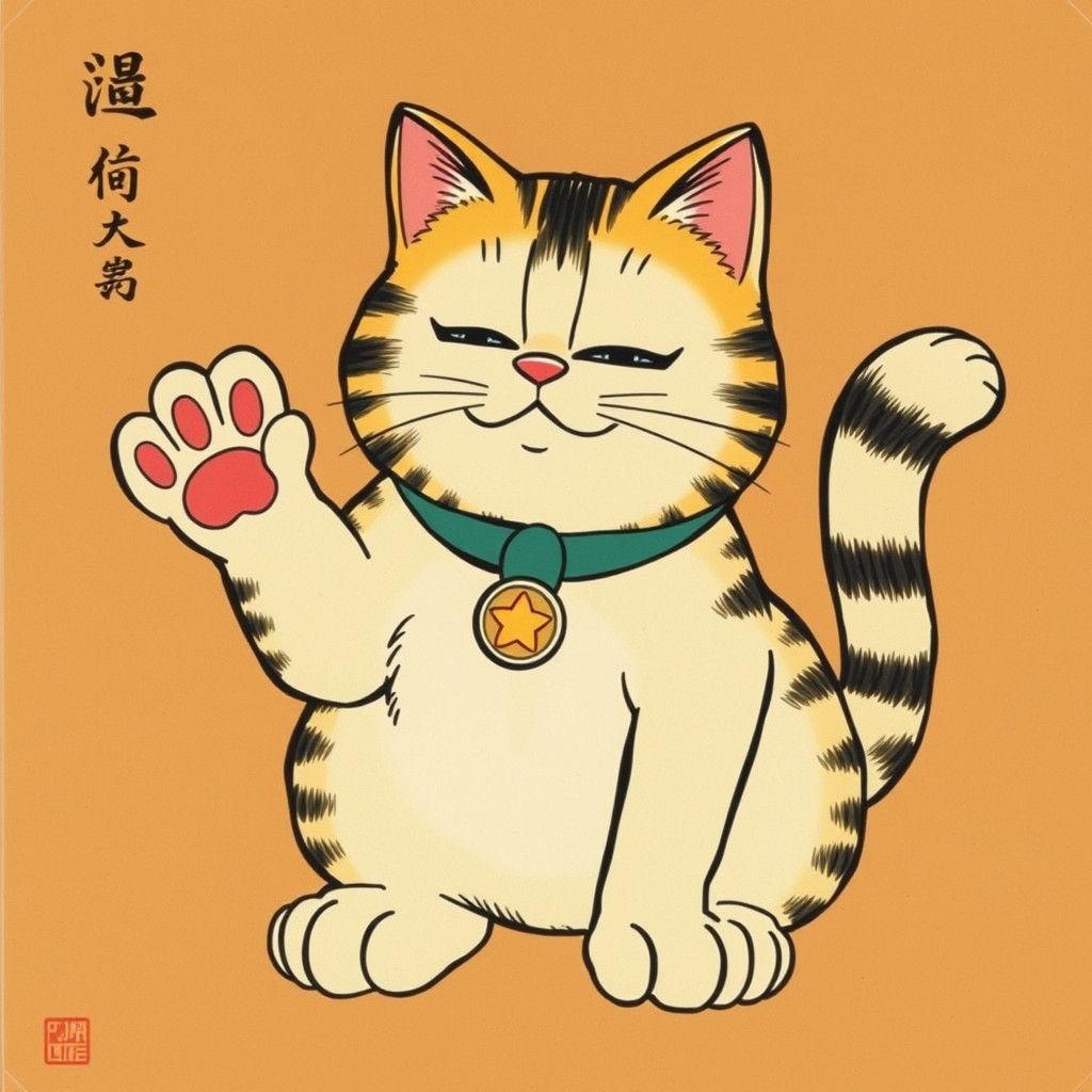 Garfield Maneki-neko in Ukiyo-e Style