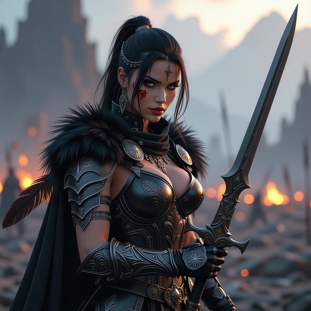 Ethereal Warrior Maiden in Dark Fantasy Armor