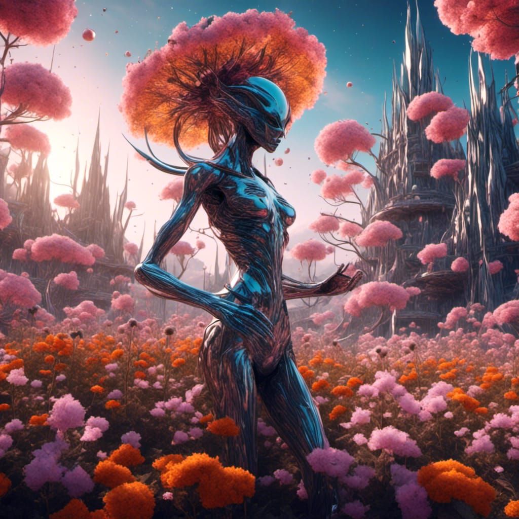 Alien Gardener on Dystopian Moonscape