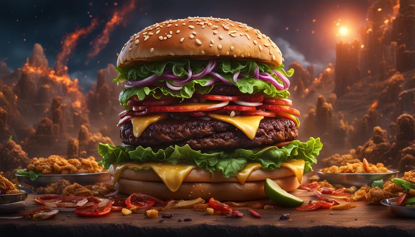 Detailed Hamburger Concept Art in Deep Color