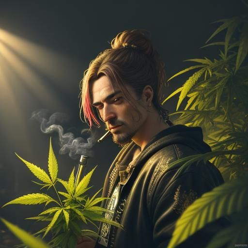 Hyperrealistic Marijuana Scene with Smoking Paraphernalia