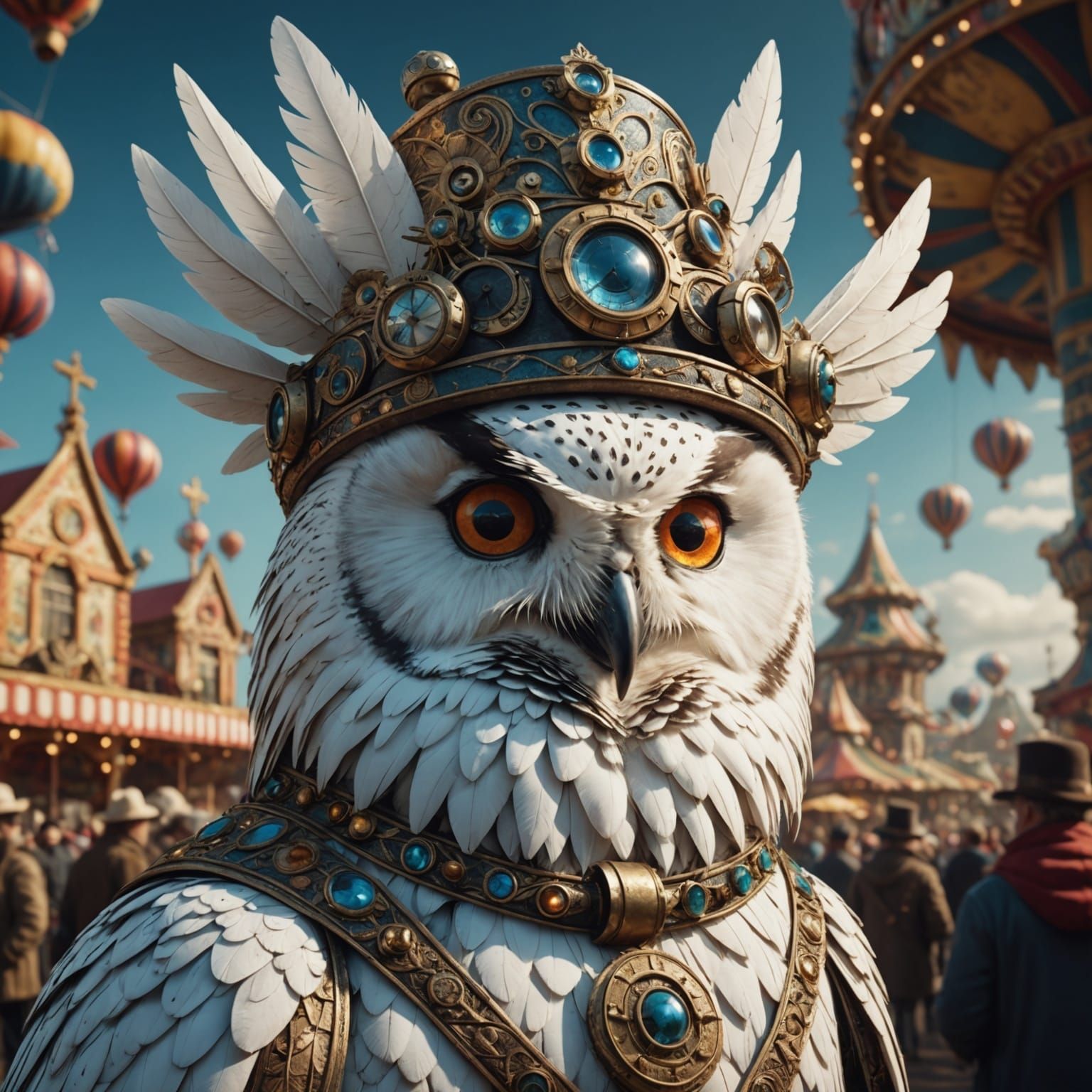 White Owl in Propeller Hat at Carnival