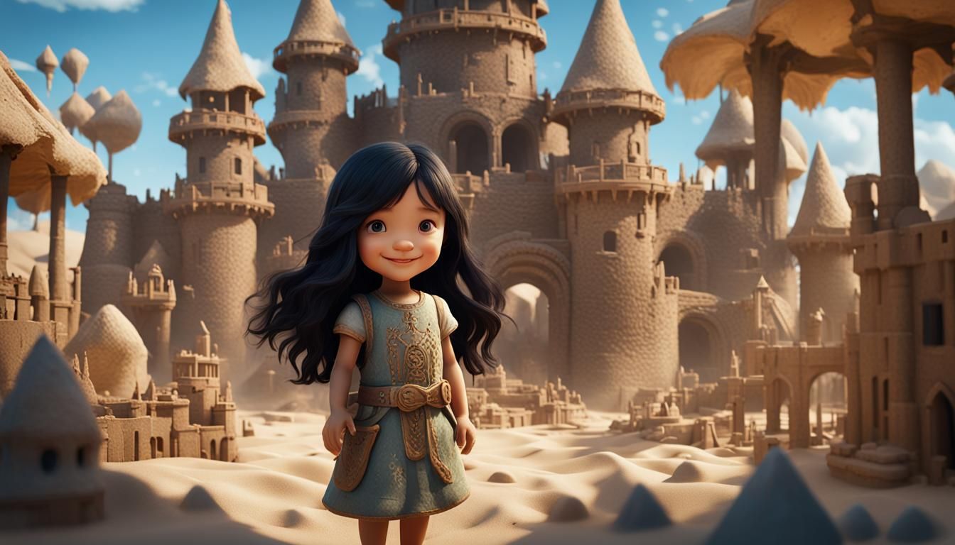 Smiling Girl and Sandcastle: Fantasy Concept Art