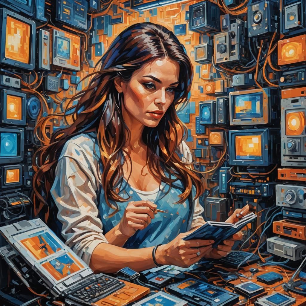 Expressionist Portrait of Woman Reading in Impasto Style