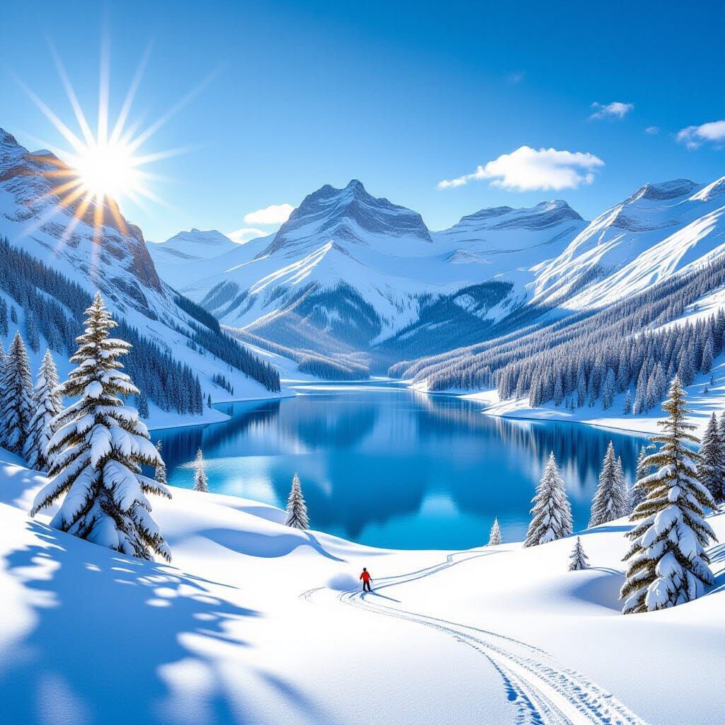 Majestic Snow Mountain Peak with Skier