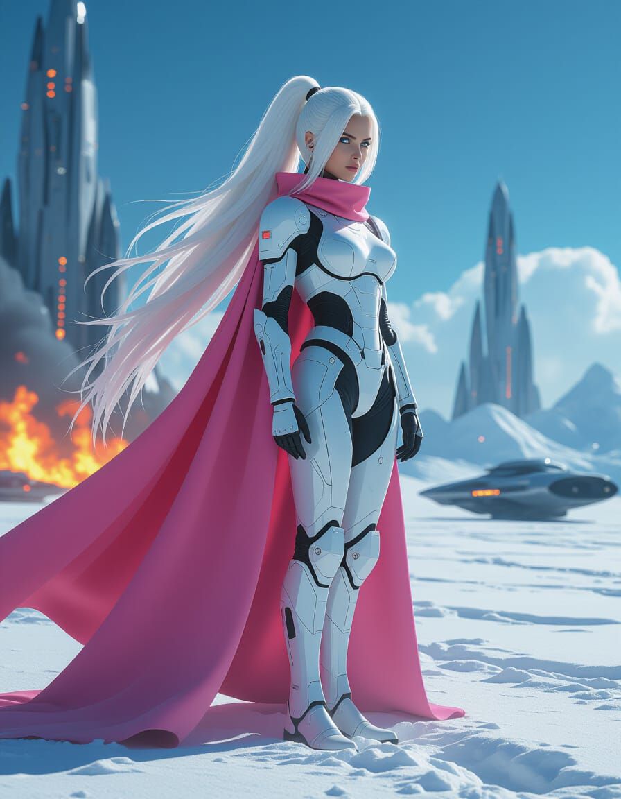 Cybernetic Warrior on Icy Planet in Cinematic Style