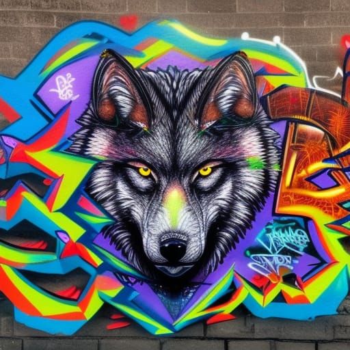 Hyperrealistic Wolf Graffiti Art in 8K Resolution