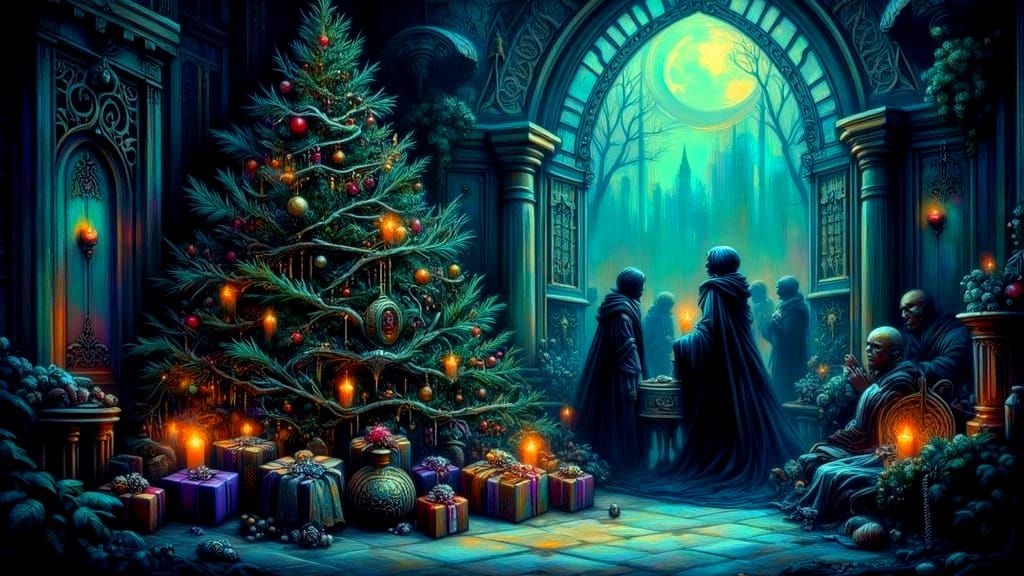 Gothic Christmas Carolers in Ethereal Glow