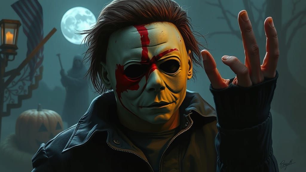 Michael Myers in a Dark Gothic Horror Scene