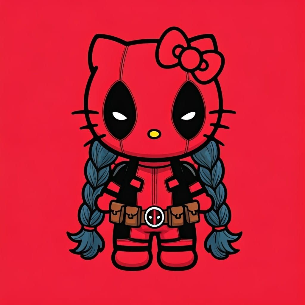 Hello Kitty as Lady Deadpool Comic Art