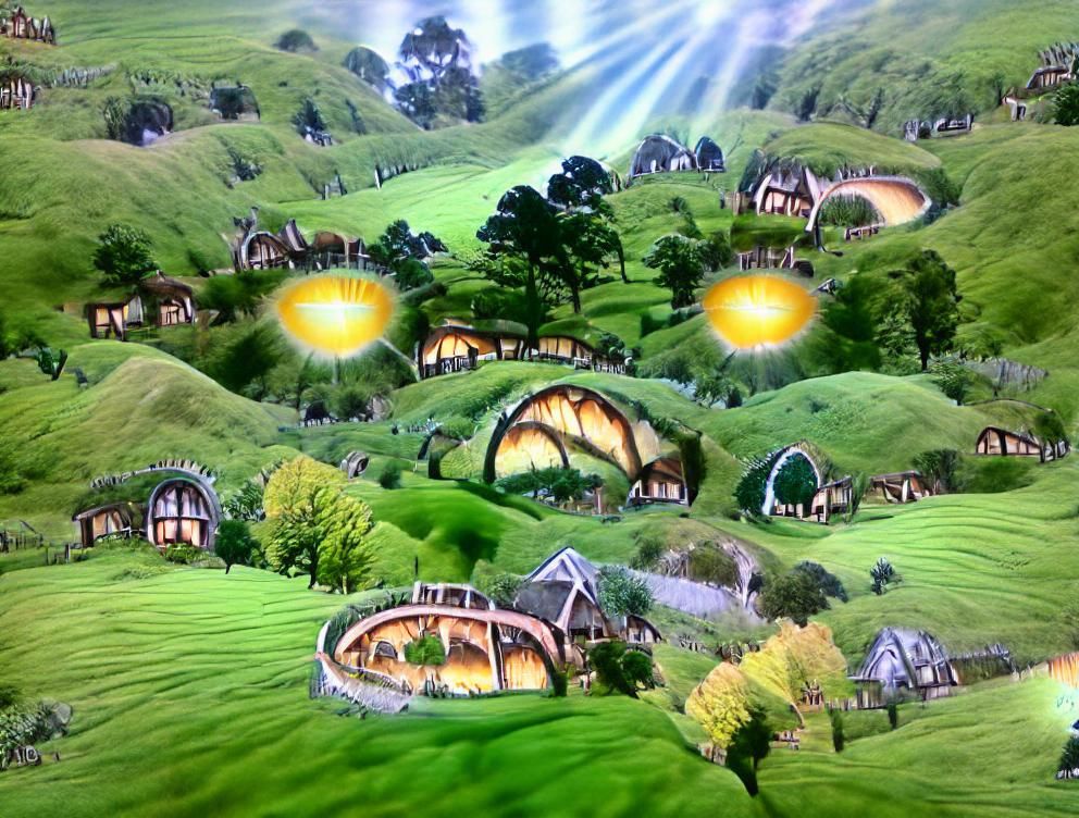 Picturesque Hobbit Shire Landscape in Golden Light
