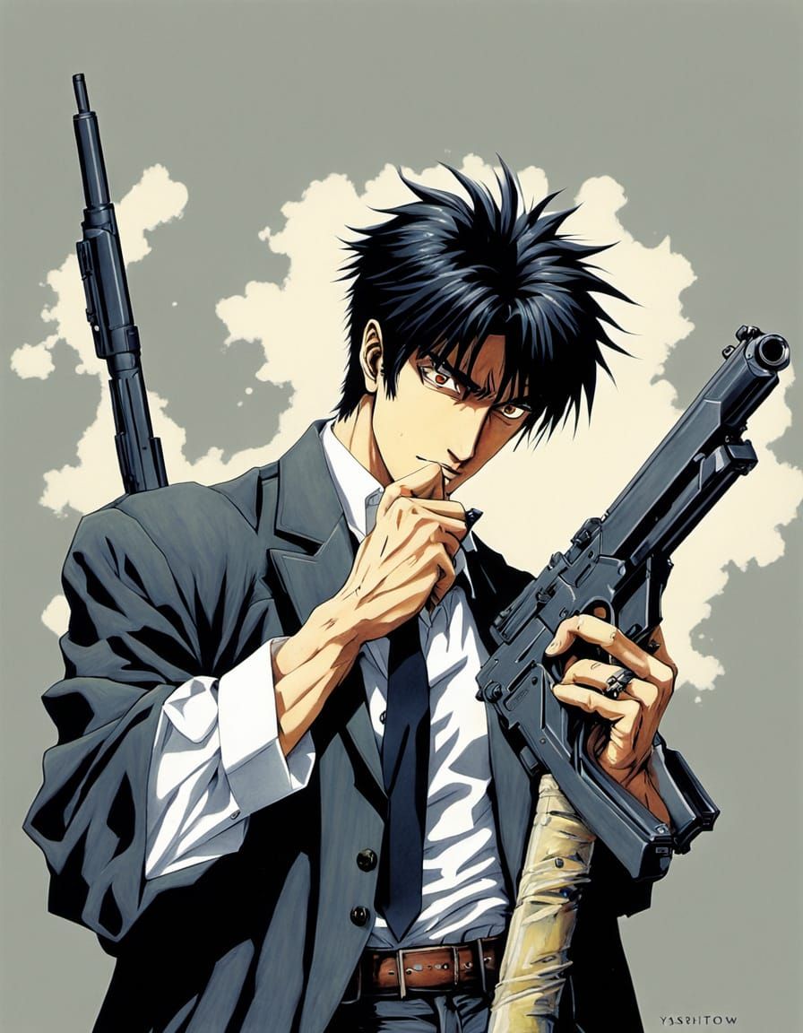 Manga-Style Nicholas D. Wolfwood Wields Cross-Shaped Punishe...