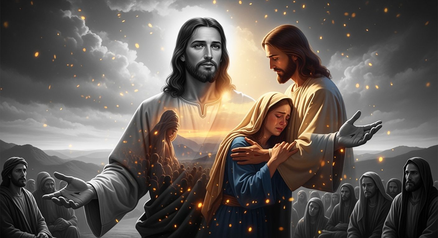 Compassionate Christ Comforts Grieving Woman