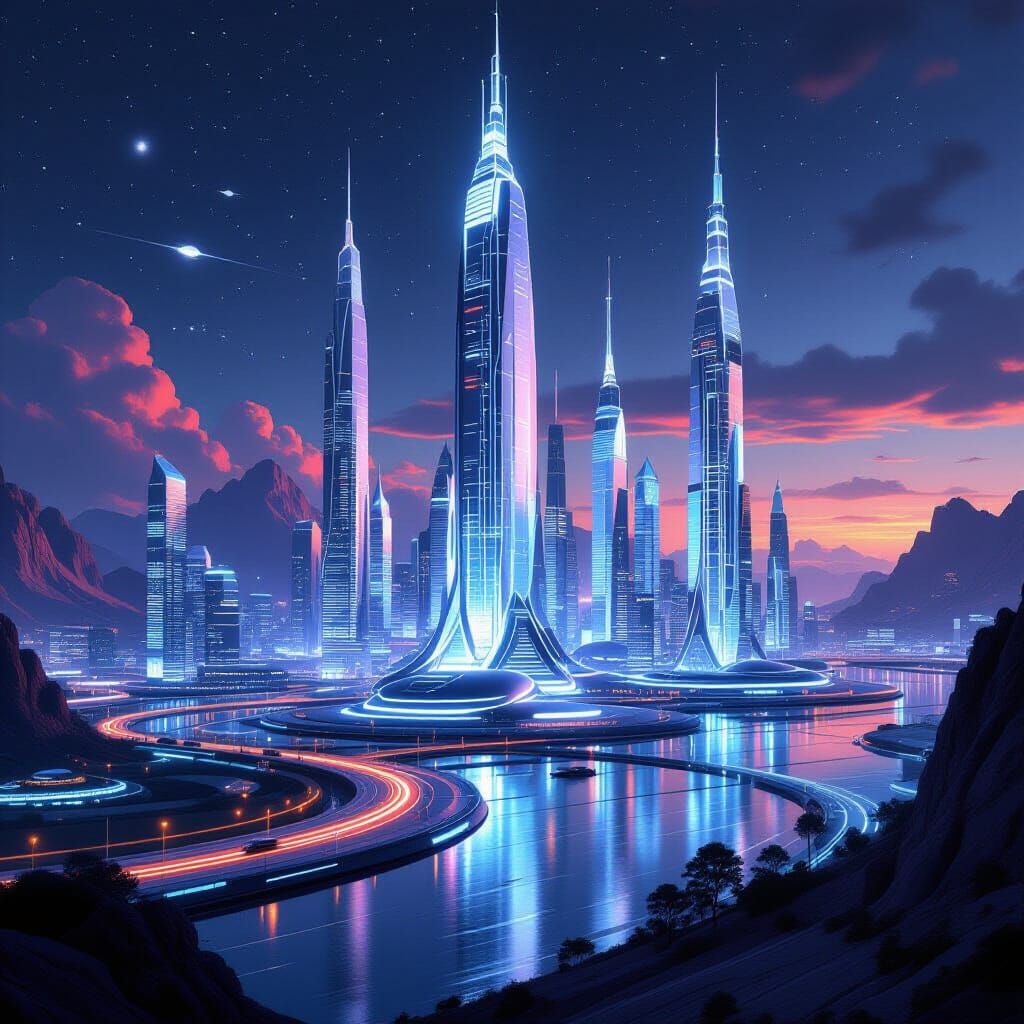 Futuristic Cityscape in Hyperrealistic Style