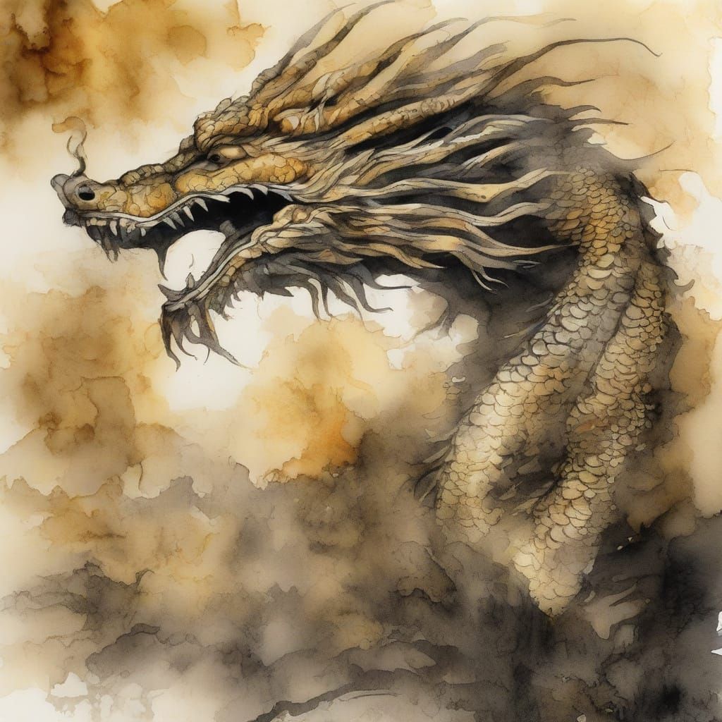 Ethereal Desert Dragon in Ancient Watercolor Style