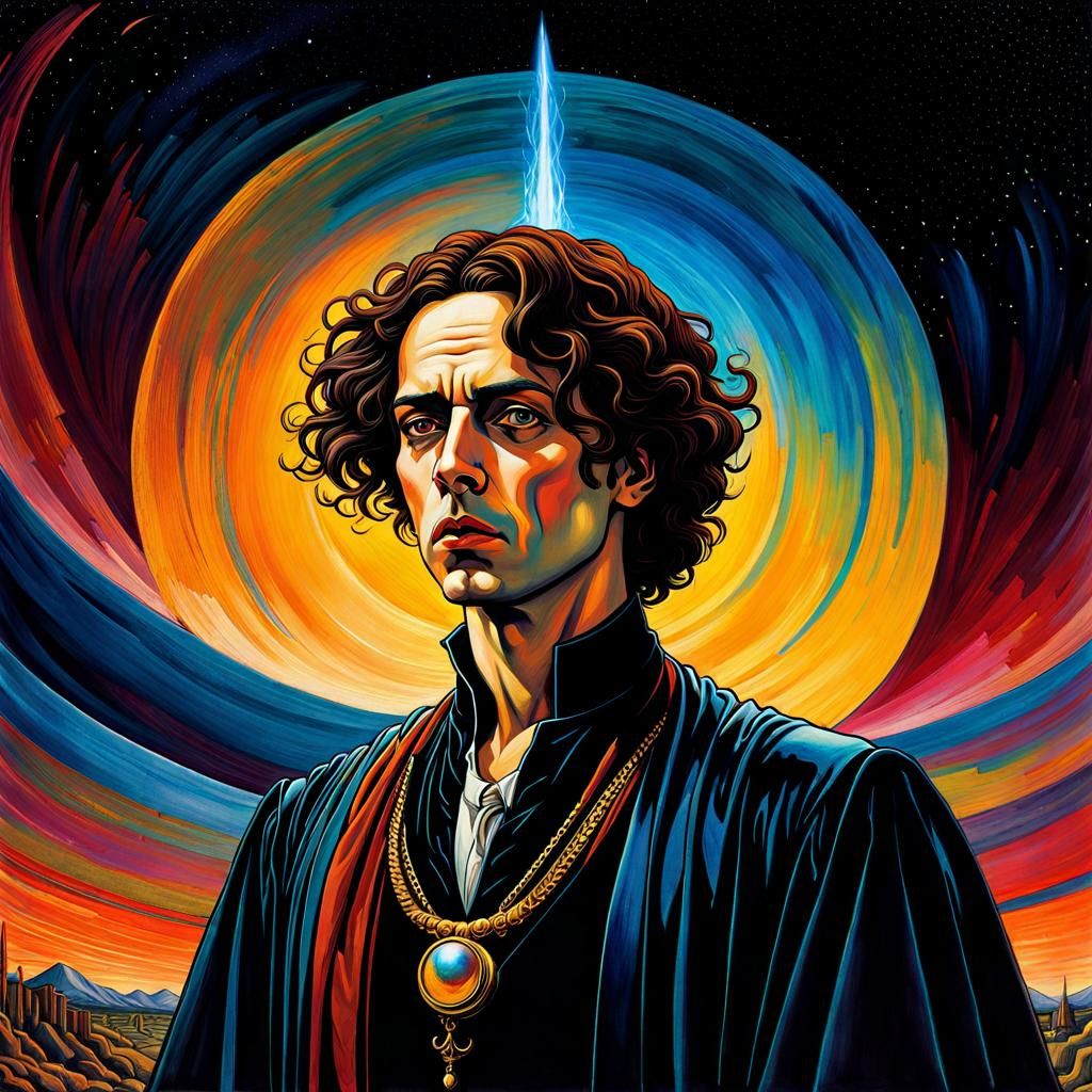 Melancholy Singer Portrait in Naive Art Style