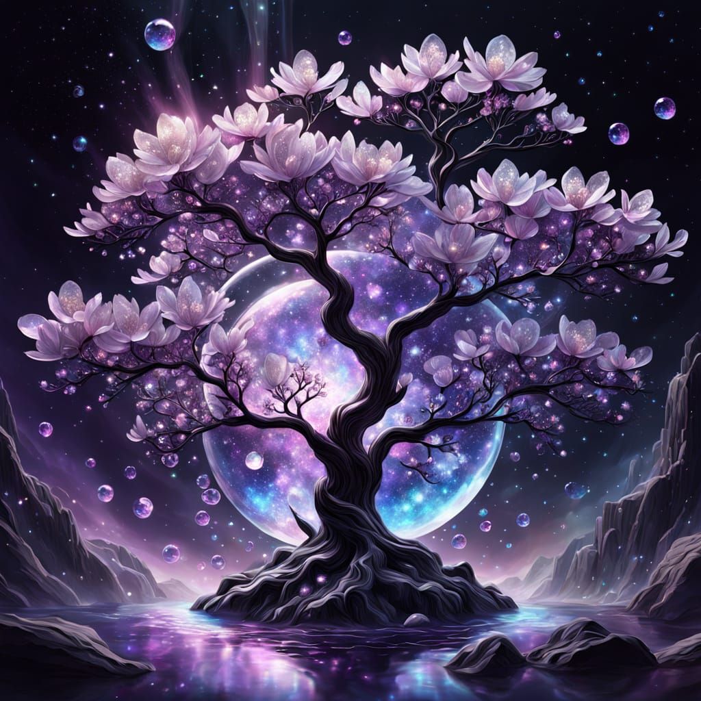 Crystal Cherry Blossom in Purple Nebula Art