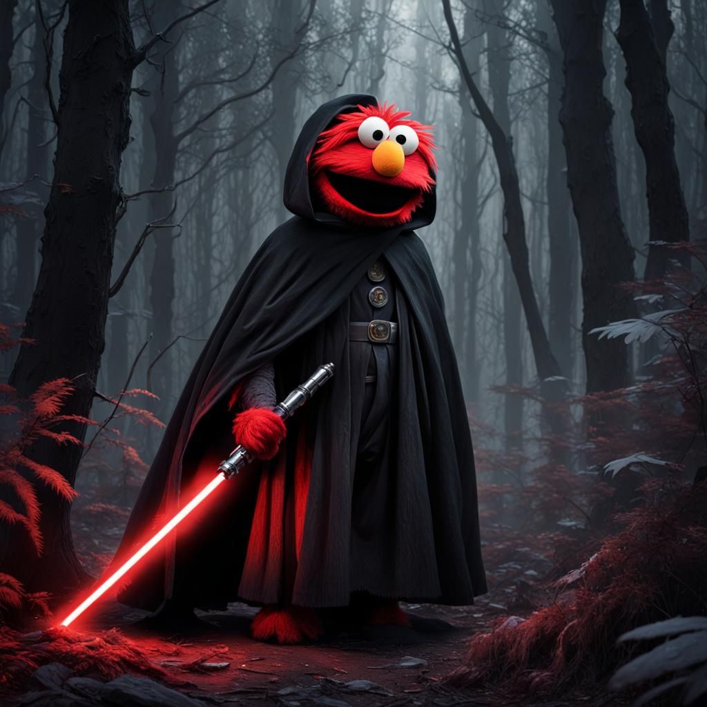 Dark Elmo with Red Lightsaber in Forest