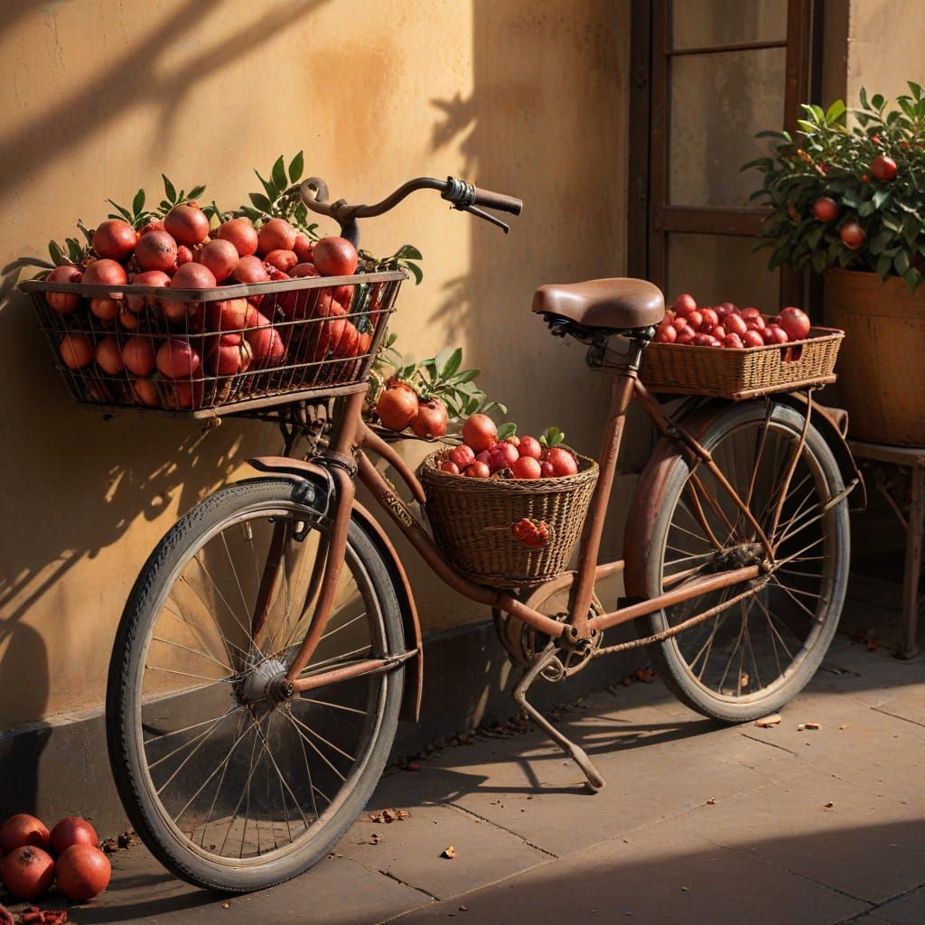 Vintage Bicycle with Pomegranates in Industrial Style