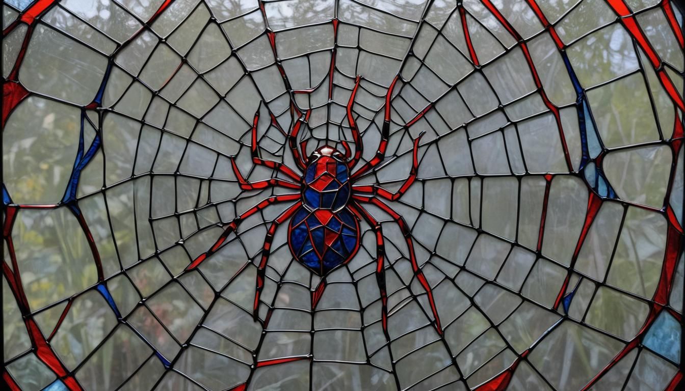 Geometric Spider Web in Stained Glass Style
