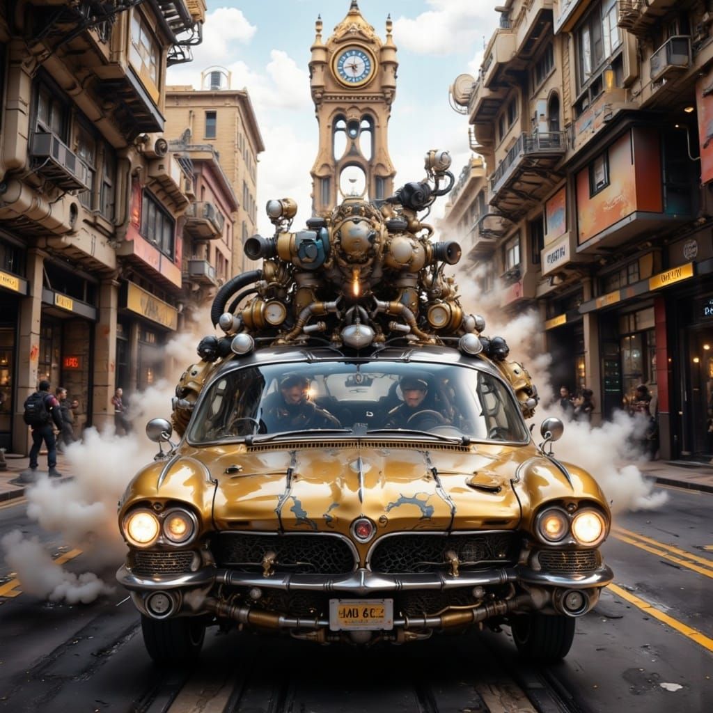 Ghostbusters Ecto-1 Car Racing Through City Streets