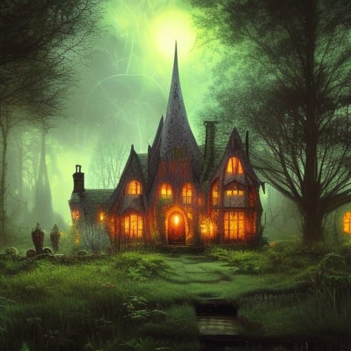 Gothic Witch Cottage in Mushroom Forest