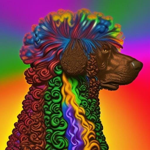 Rainbow Mohawk Poodle in Psychedelic Art Style