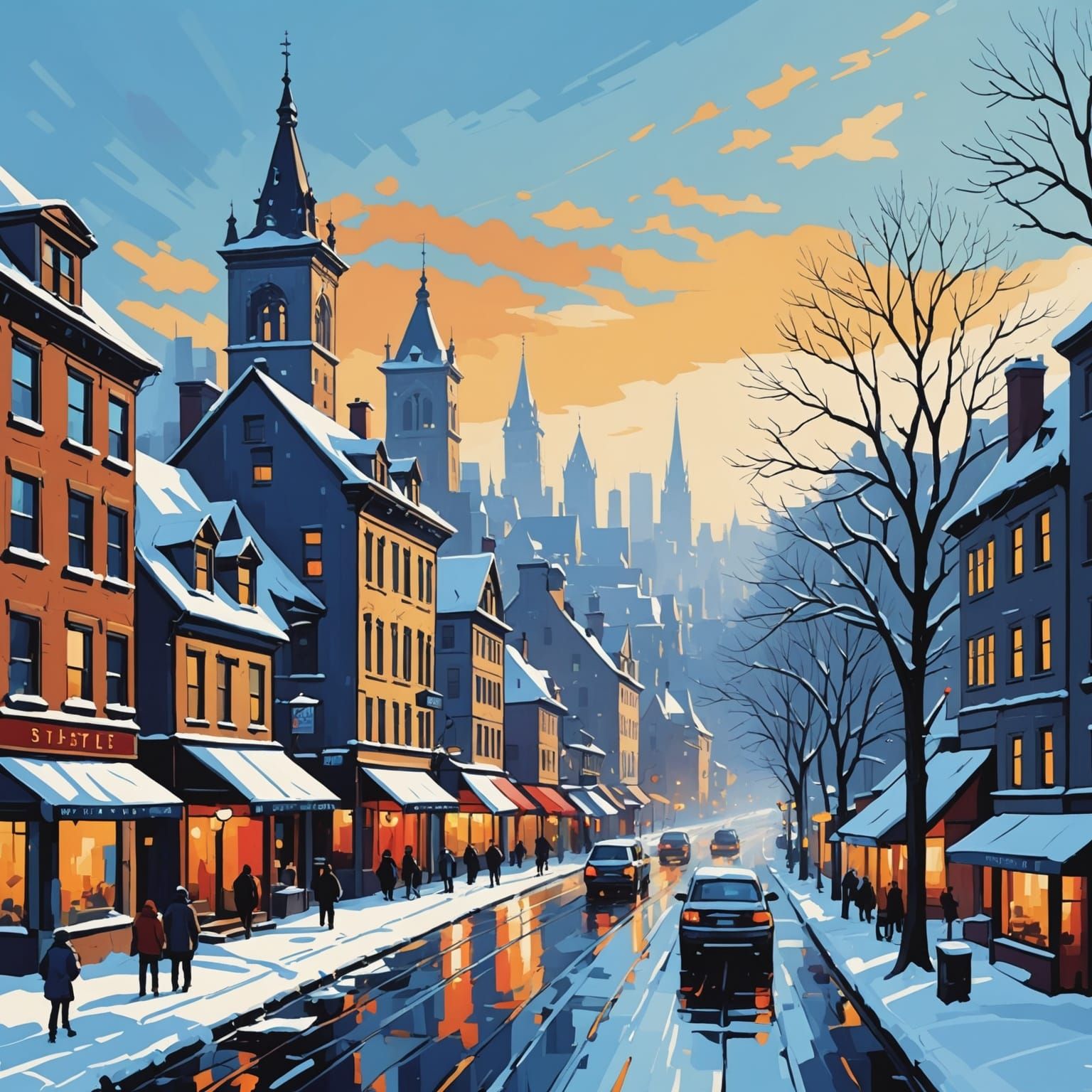 Impressionist Winter Cityscape in Peter Lik Style