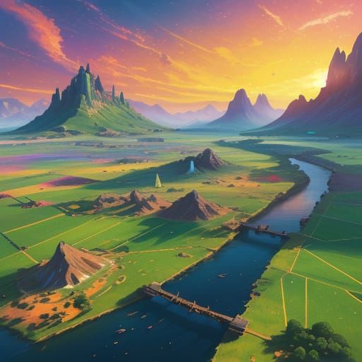 Vibrant Sci-Fi Art of Prosperous Nations in Harmony