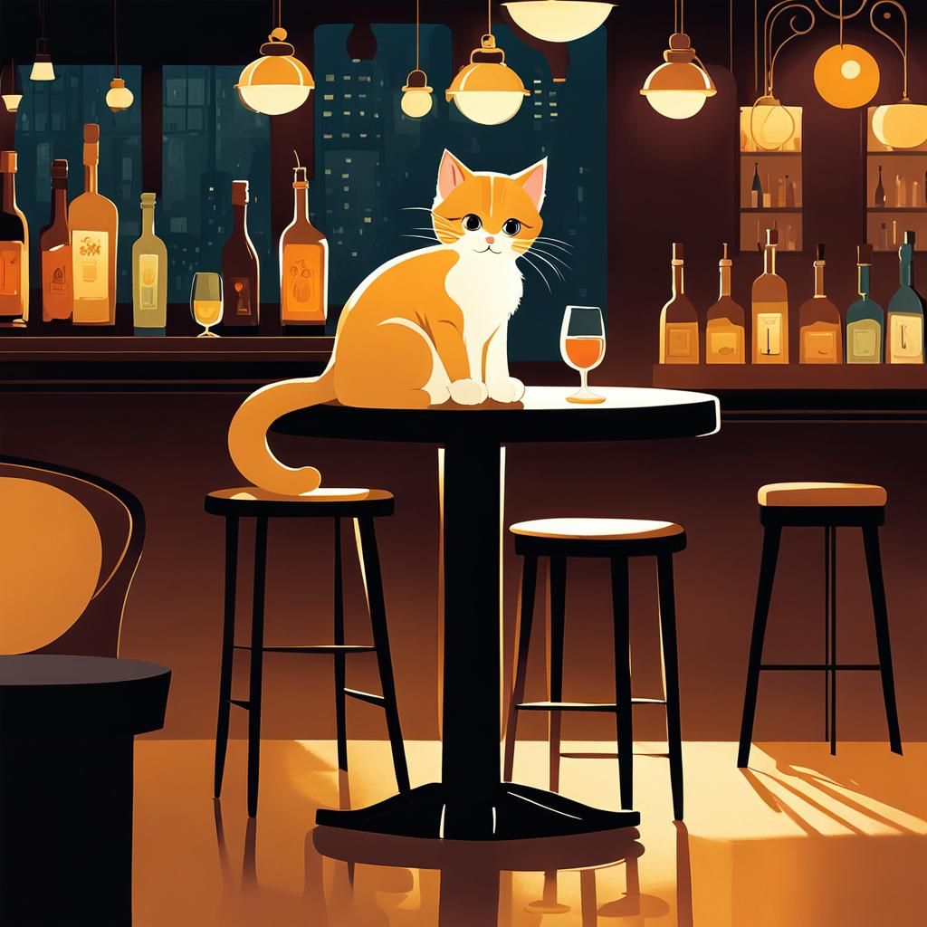 Kitten in Jazz Bar: Digital Illustration