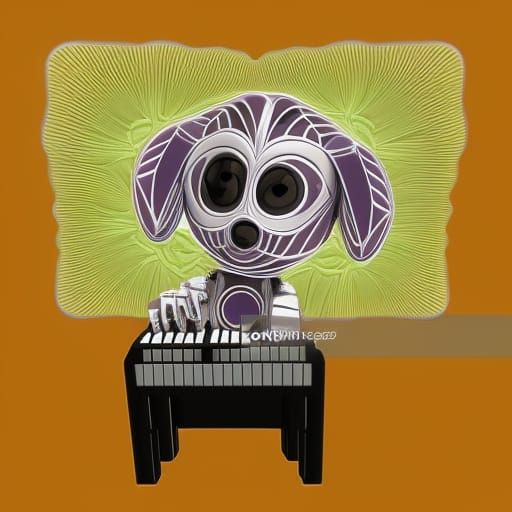 Robot Puppy Plays Piano with Abstract Elements