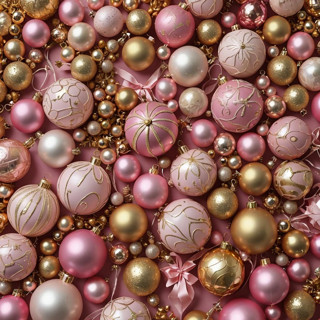 Pink and Gold Christmas Decorations in Vibrant Style