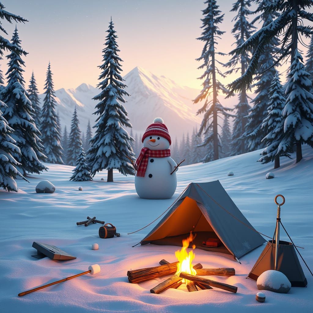 Serene Winter Wonderland Scene in 3D Anime Art