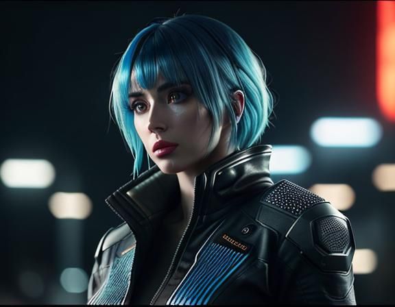 Cyberpunk Woman with Holographic Details in Photorealistic S...