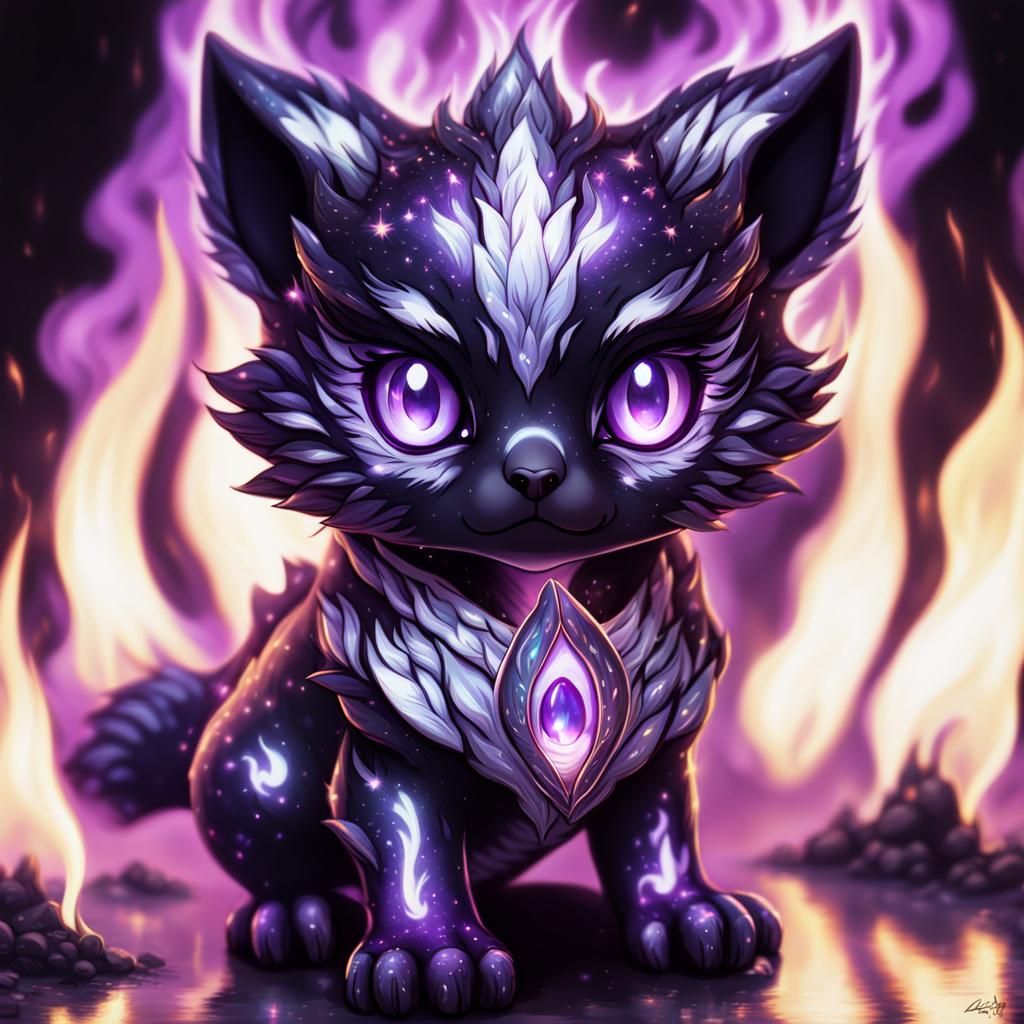 Chibi Fire Demon with Iridescent Flames