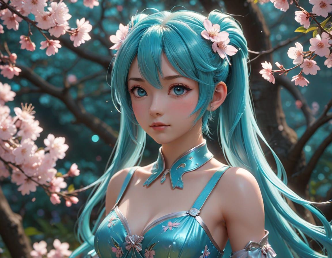 Serenely Lit Miku in Moonlit Garden