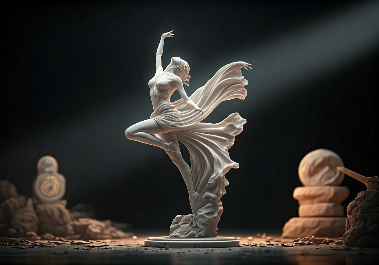 Hyper-Realistic Marble Dancer in Elegant Mid-Leap Pose