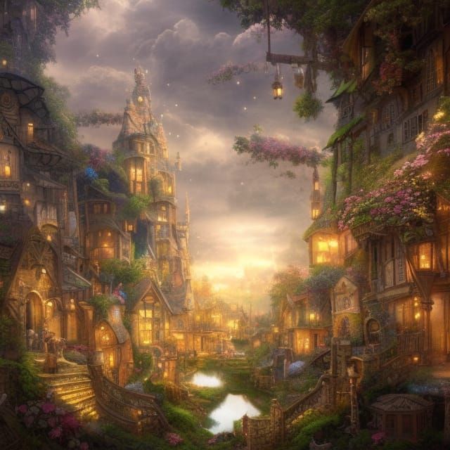 Surreal Little Fairy Town: Digital Matte Painting