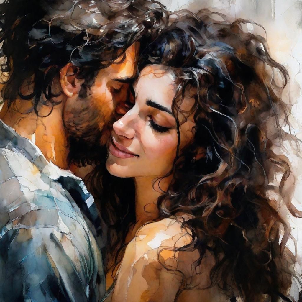 Hunky Guy Hugging Woman in Dark Room