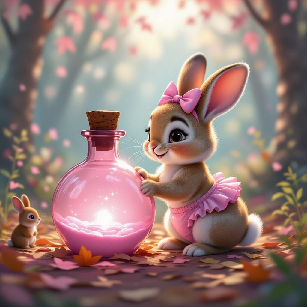 Adorable Rabbit in Enchanted Pink Forest