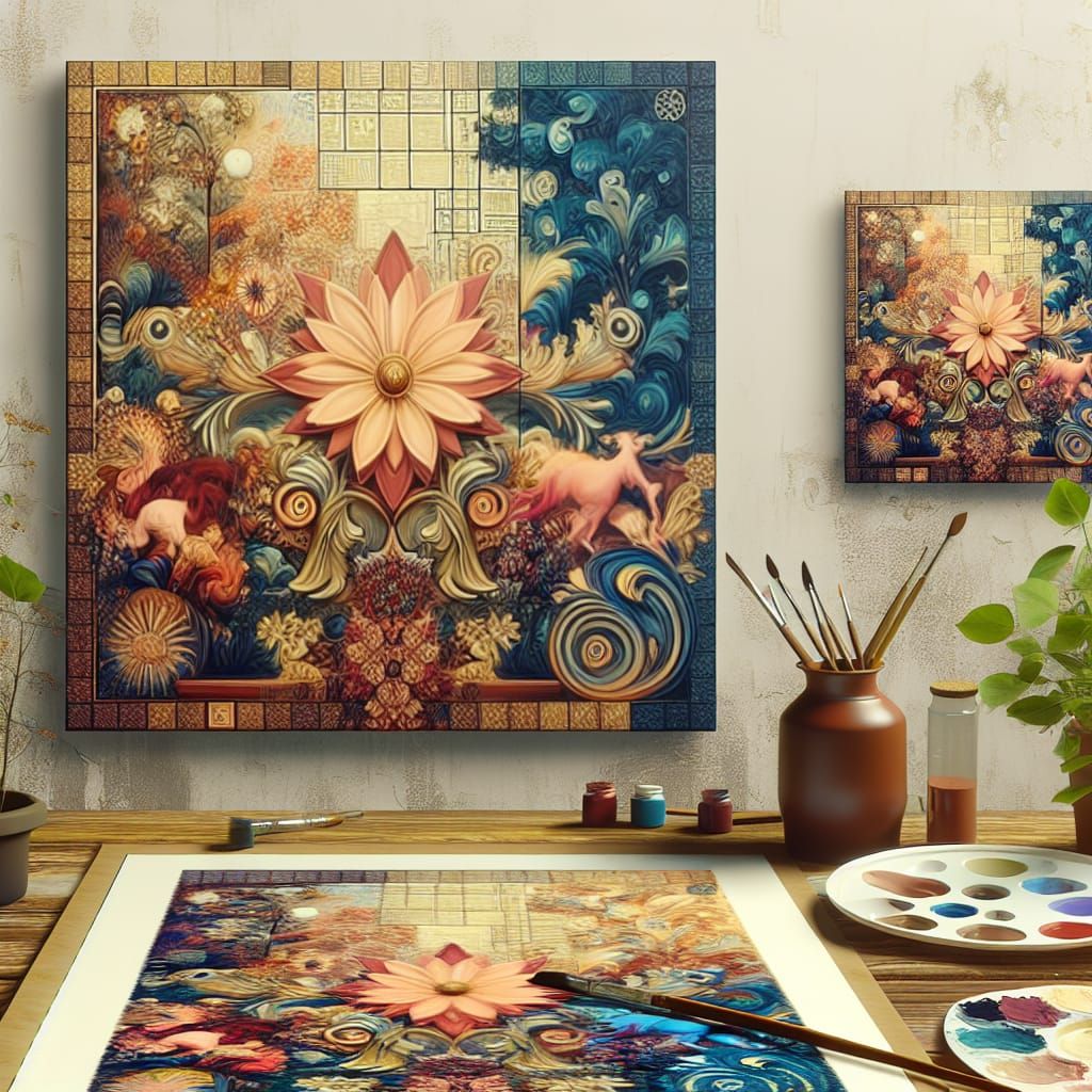 French Rococo Oil Painting of Abstract Forms