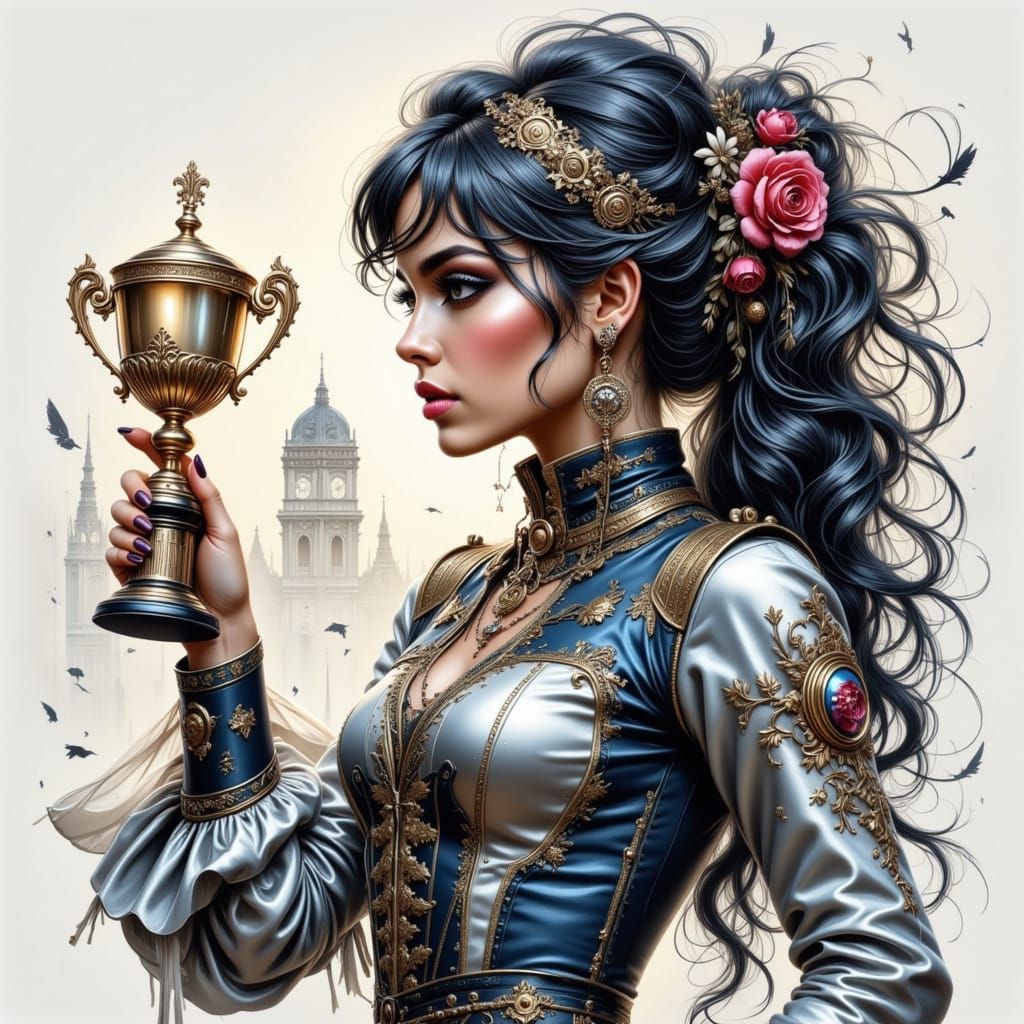 Steampunk Girl Winner in Fantasy Collage Style