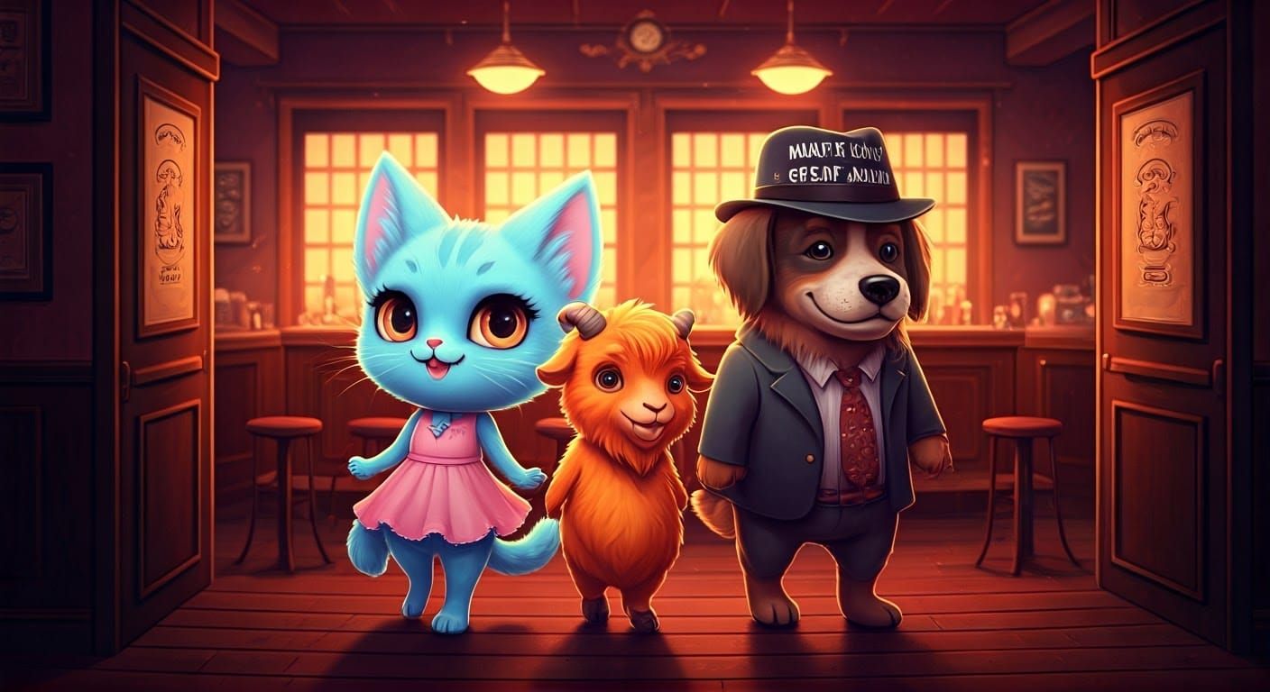 Whimsical Cat Girl Trio Enters Cozy Bar