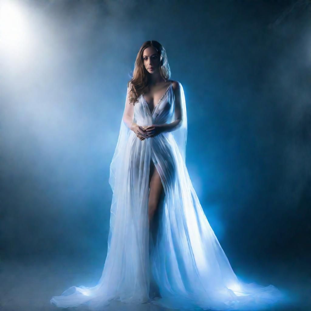 Cosplay Girl in Sheer Sheet with Glowing Eyes