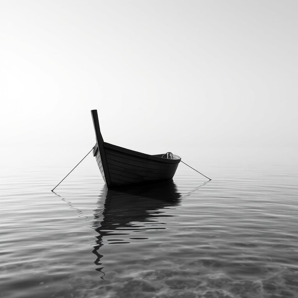 Sleek Black Boat Glides Across Calm Waters